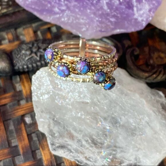 Two-Tone Copper Purple Turquoise Arizona Multi Band Ring Size 9.5 - Picture 4 of 9
